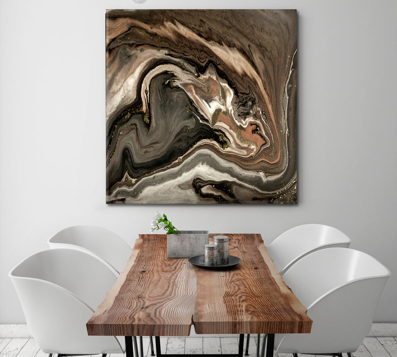 Beautiful Brown Abstract Marble Fluid Art, Oriental Marbling Canvas Print Artesty   