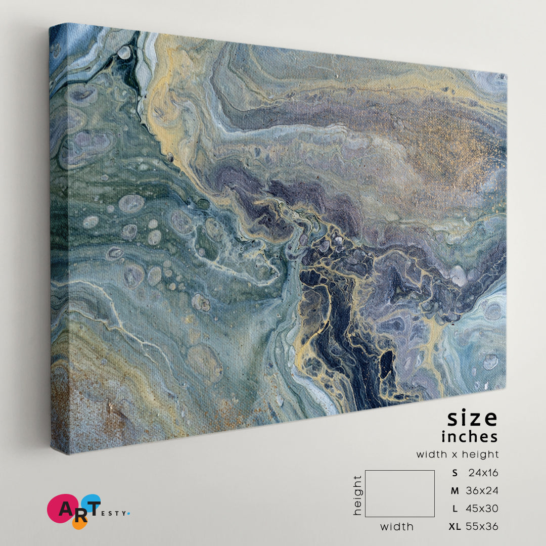 ACRYLIC MIX Abstract Flow Marble Sky Blue Fluid Art, Oriental Marbling Canvas Print Artesty 1 panel 24" x 16" 