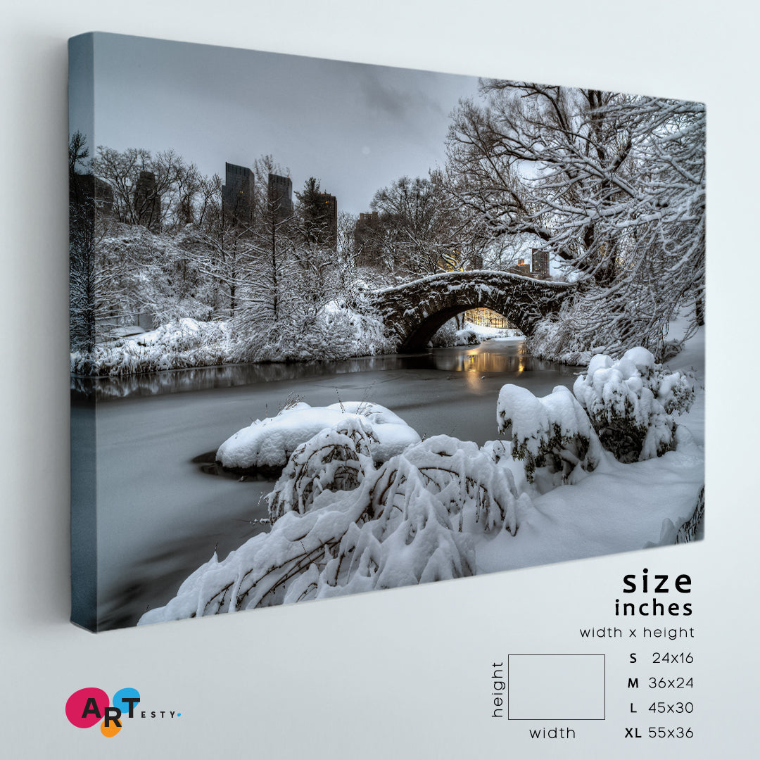 Central Park New York City Gapstow Bridge Winter Snow Storm Scenery Landscape Fine Art Print Artesty   