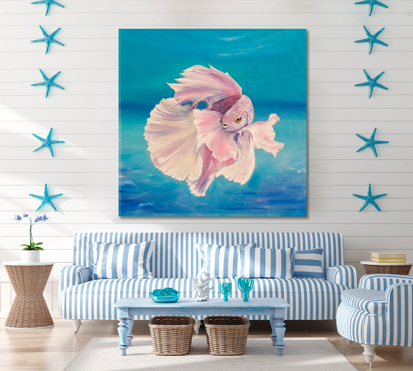 OCEAN Siamese Fighting Fish Underwater Nautical | Square Nautical, Sea Life Pattern Art Artesty   