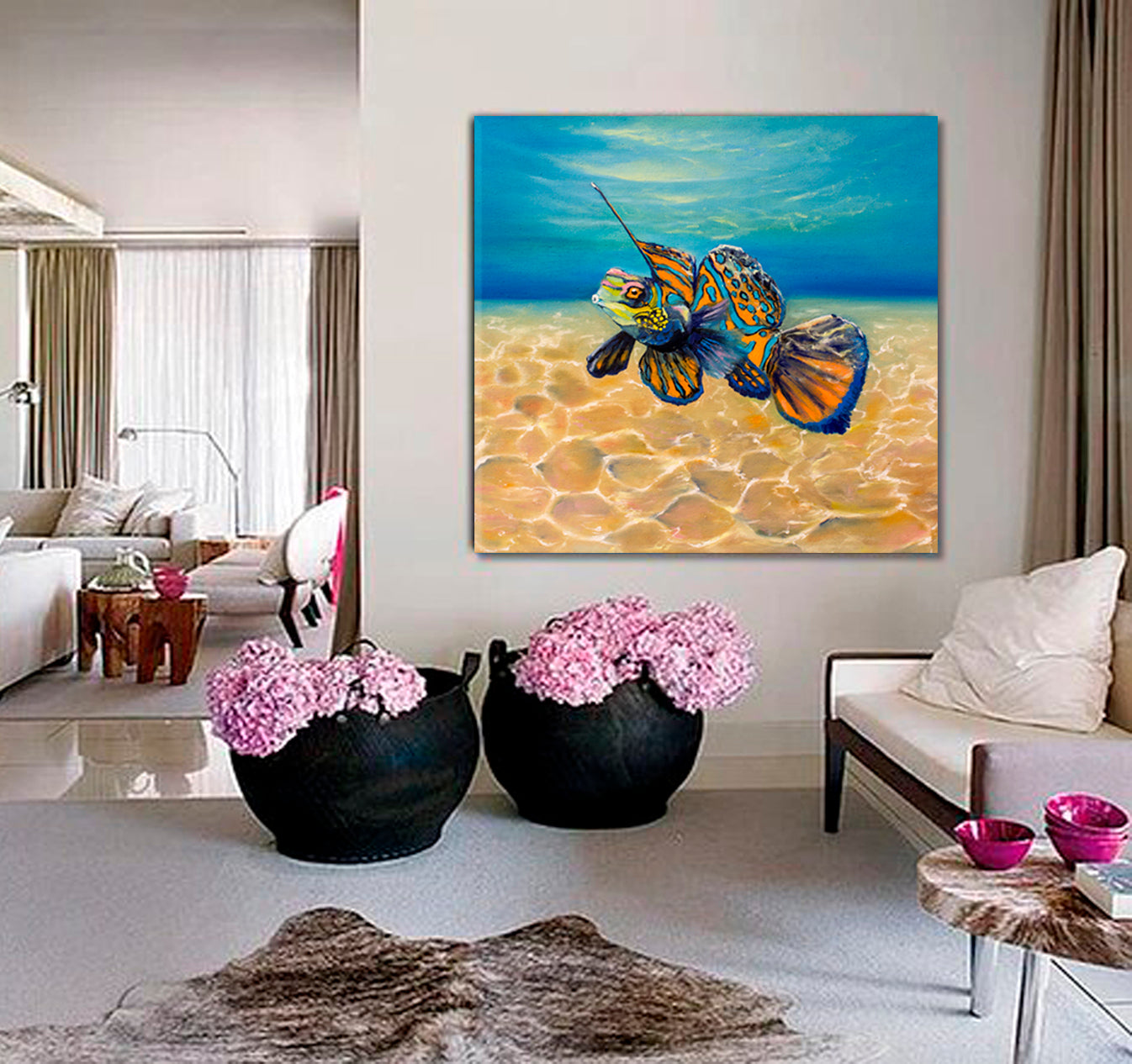 SEA LIFE Mandarin Fish Underwater Landscape - Square Panel Nautical, Sea Life Pattern Art Artesty   