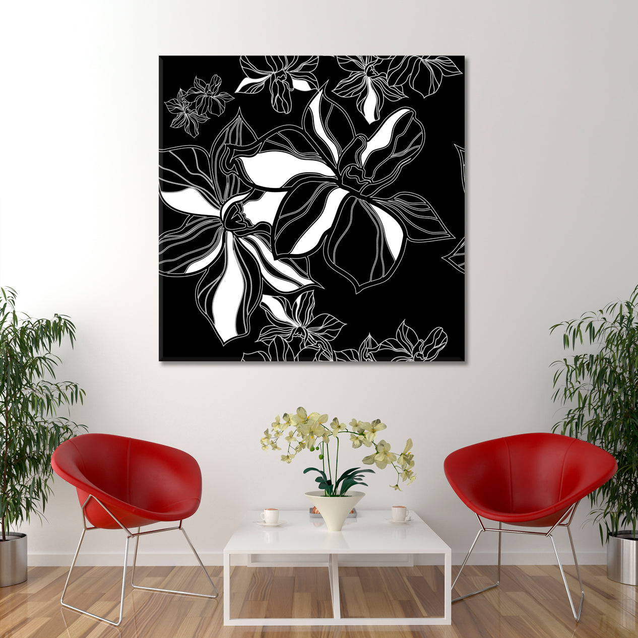 Black And White Flowers Leaves Black and White Wall Art Print Artesty   
