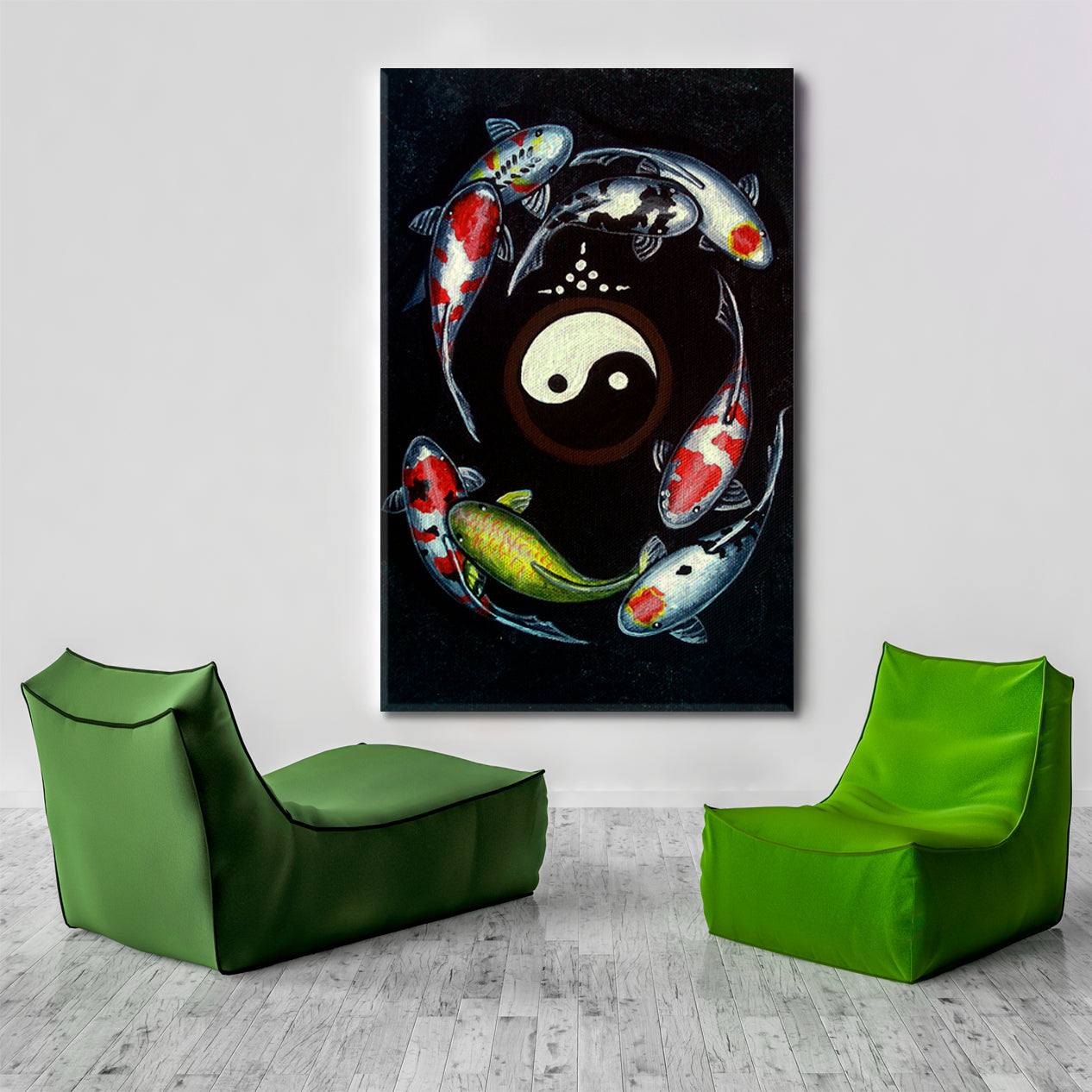 Koi Fish Yin Yang Art Painting Asian Style Canvas Print Wall Art Artesty 1 Panel 16"x24" 