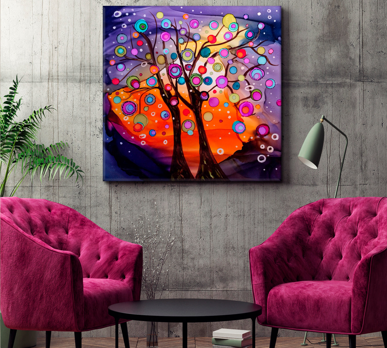TREES Multicolor Alcohol Ink Landscape Fluid Art Fine Art Artesty 1 Panel 12"x12" 