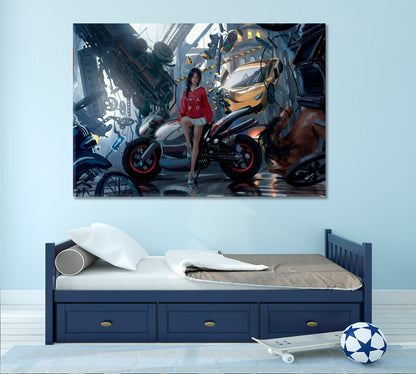 Anime Biker Girl Poster TV, Cartoons Wall Art Canvas Artesty 1 panel 24" x 16" 