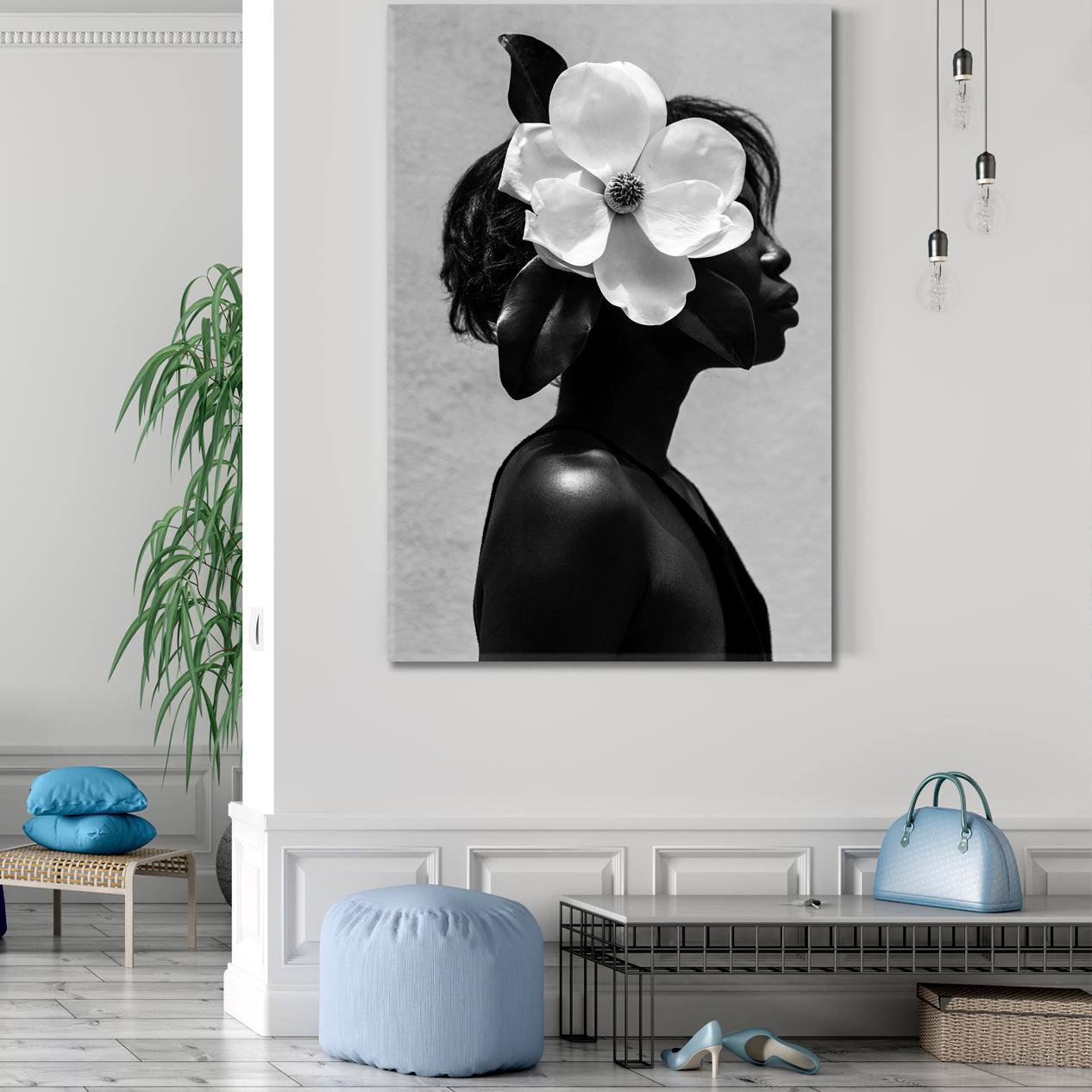 MODERN Beautiful African American Woman Black Beauty - V Black and White Wall Art Print Artesty   
