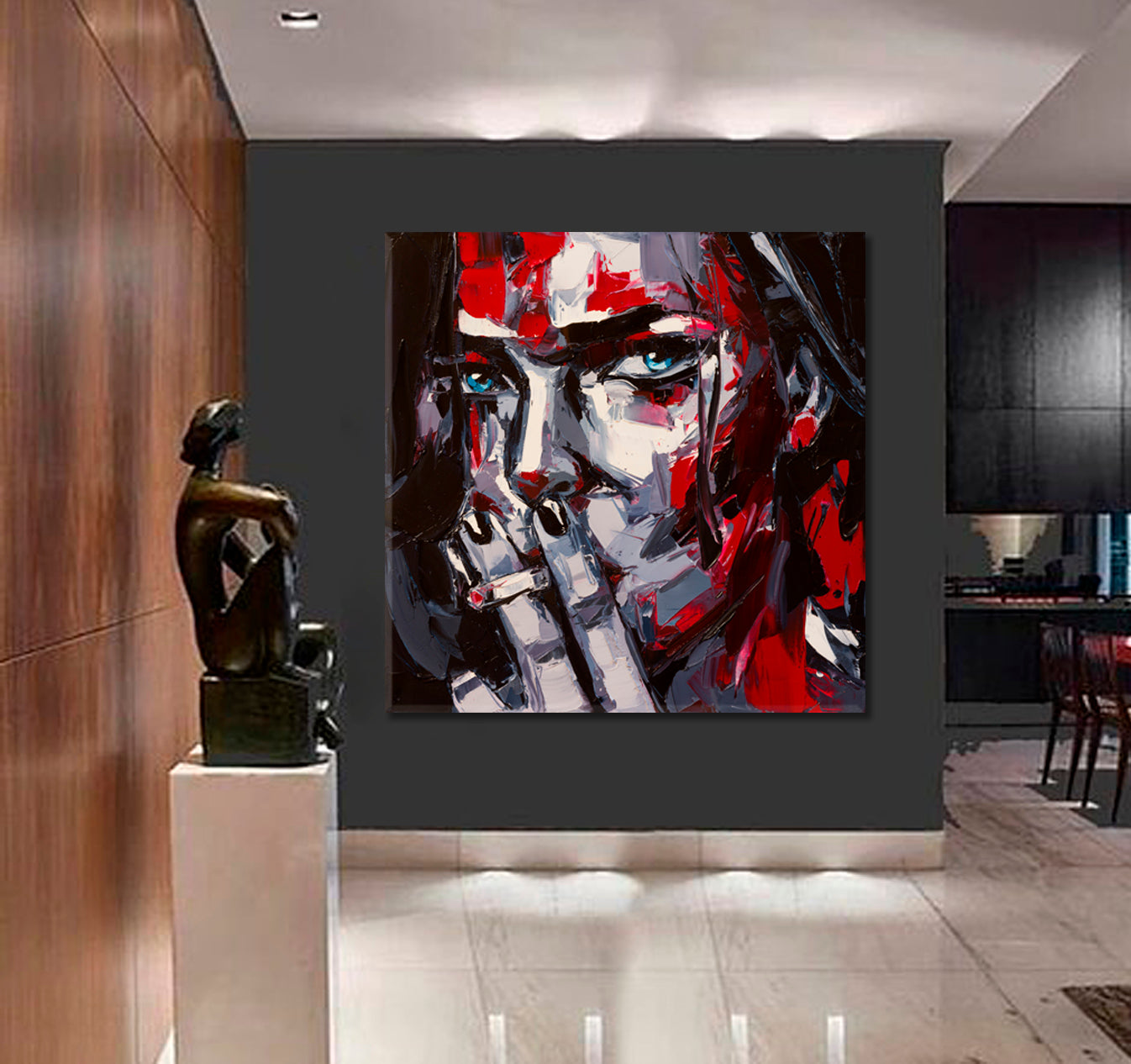 SMOKING GIRL  High Life Beauty Woman Modern Art - Square Panel Contemporary Art Artesty   