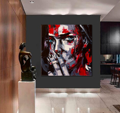 SMOKING GIRL  High Life Beauty Woman Modern Art - Square Panel Contemporary Art Artesty   