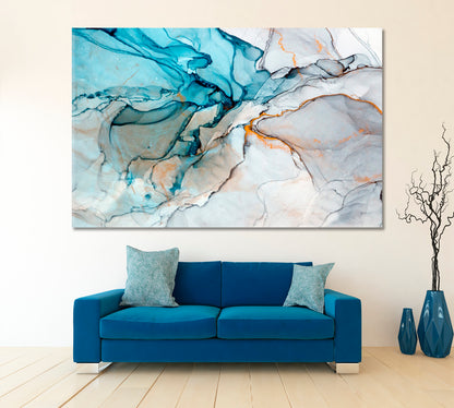 Translucent Marble Blue Gray Oriental Ink Painting Fluid Art, Oriental Marbling Canvas Print Artesty 1 panel 24" x 16" 