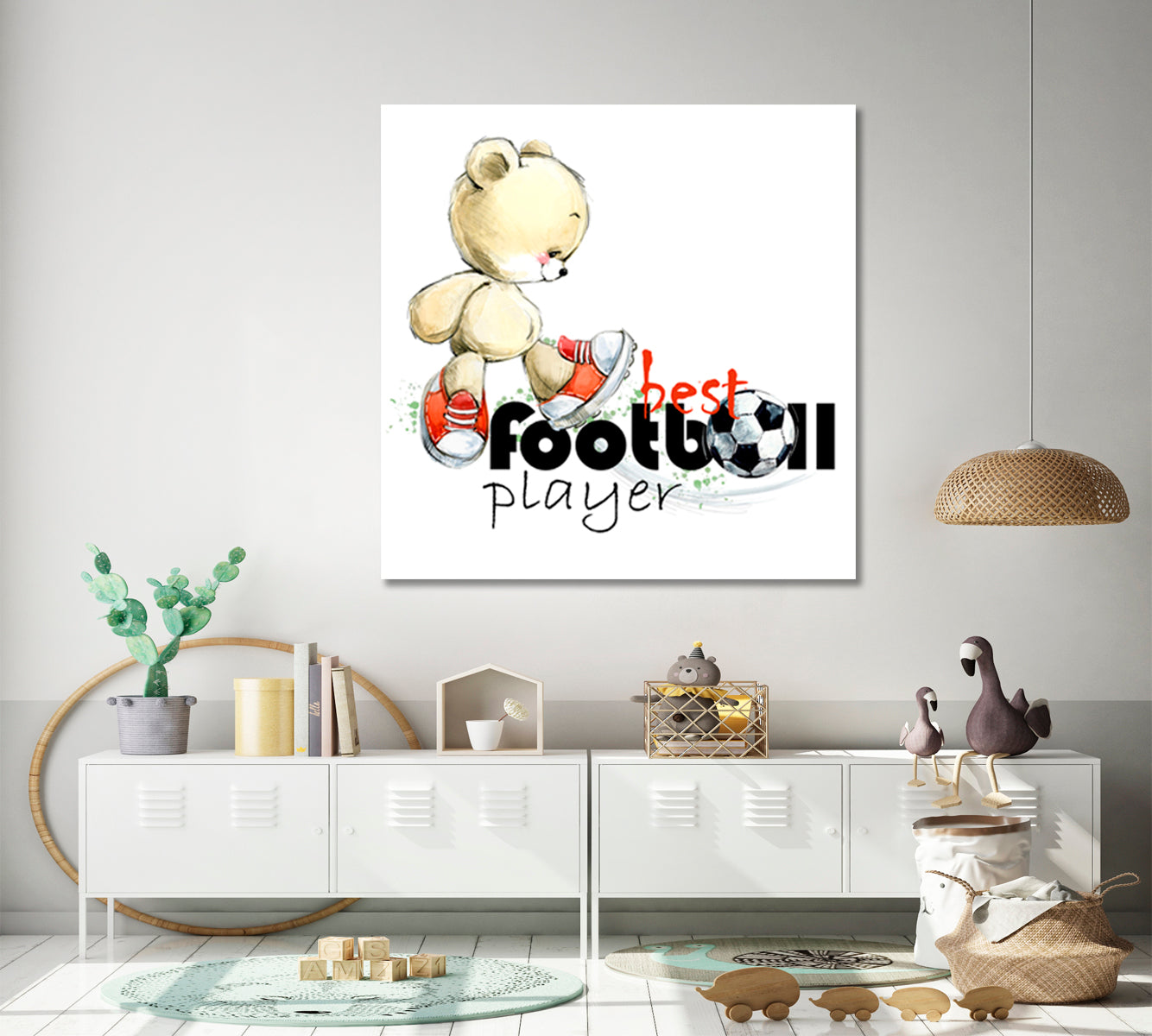 Best Football Player Cute Teddy Sweet Kids Baby Boy Nursery Room - S Kids Room Canvas Art Print Artesty   