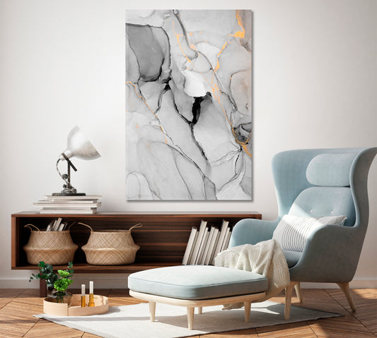 GREY MARBLE Modern Contemporary Art Fluid Art, Oriental Marbling Canvas Print Artesty   