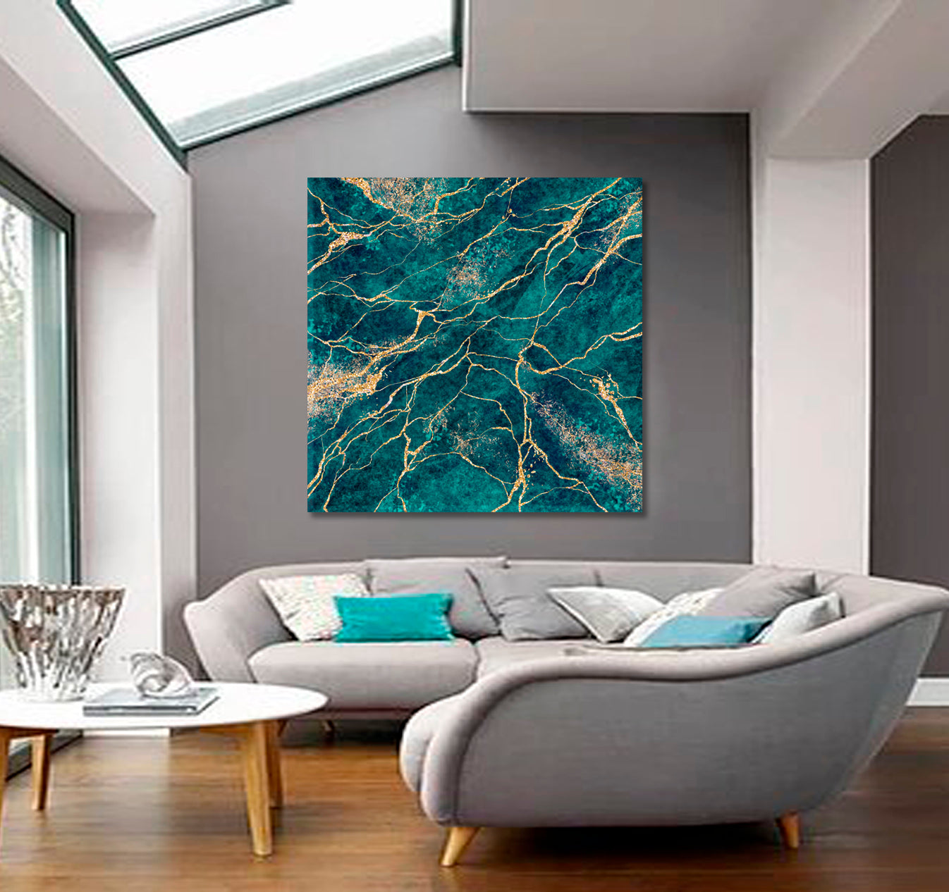 TIDEWATER TEAL BLUE GREEN Abstract Marble Malachite Veins Fluid Art, Oriental Marbling Canvas Print Artesty   