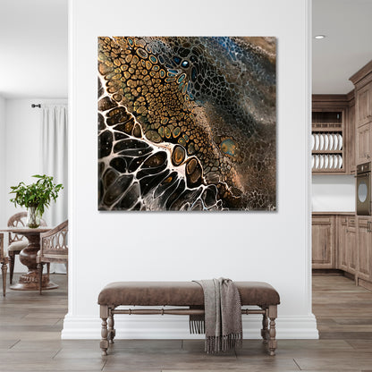 Brown Tones Acrylic Pouring Abstract Marbled Pattern Artwork Fluid Art, Oriental Marbling Canvas Print Artesty   