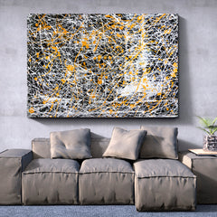 Abstract Drip White Black Yellow Modern Expressionist Contemporary Art Artesty   