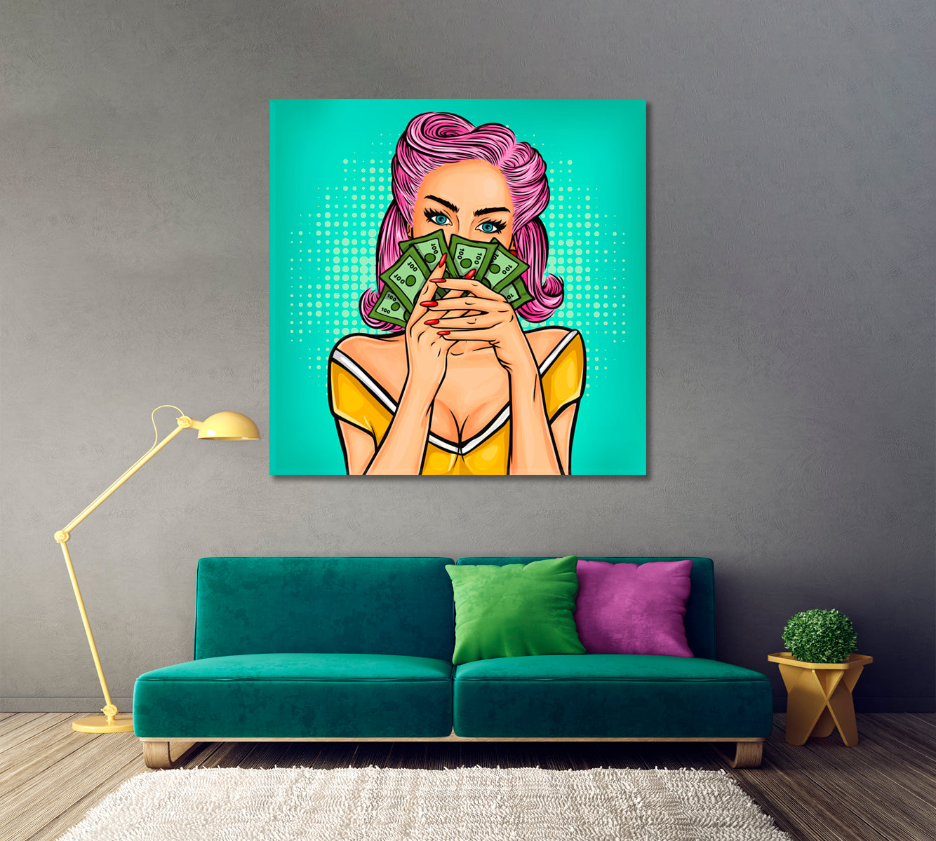 Pretty Woman with Money Comic Retro Poster Pop Art Canvas Print Artesty   