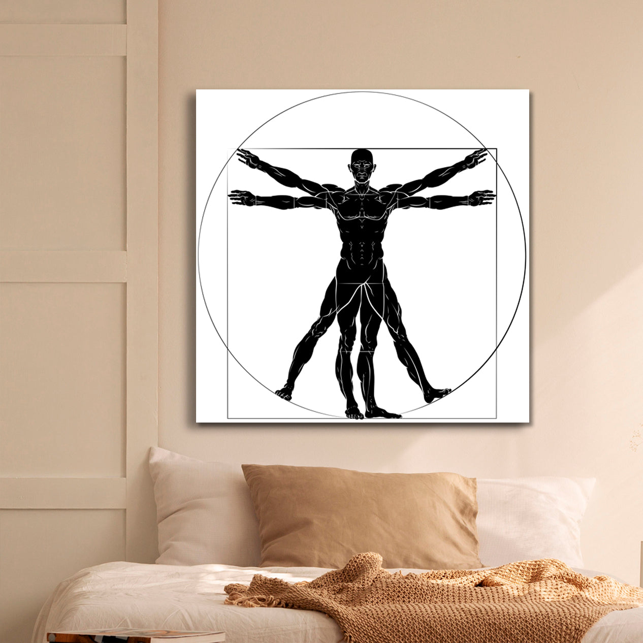 VITRUVIAN MAN Leonardo Da Vinci Style | Square Black and White Wall Art Print Artesty   