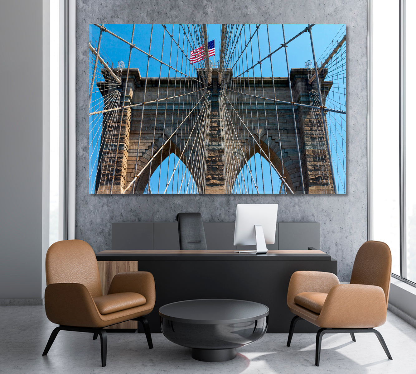 Brooklyn Bridge American Flag New York City US Canvas Print Famous Landmarks Artwork Print Artesty 1 panel 24" x 16" 
