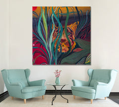 TIGER AND JUNGLE Rainforest Exotic Tropical Abstract Contemporary Fine Art Artesty   