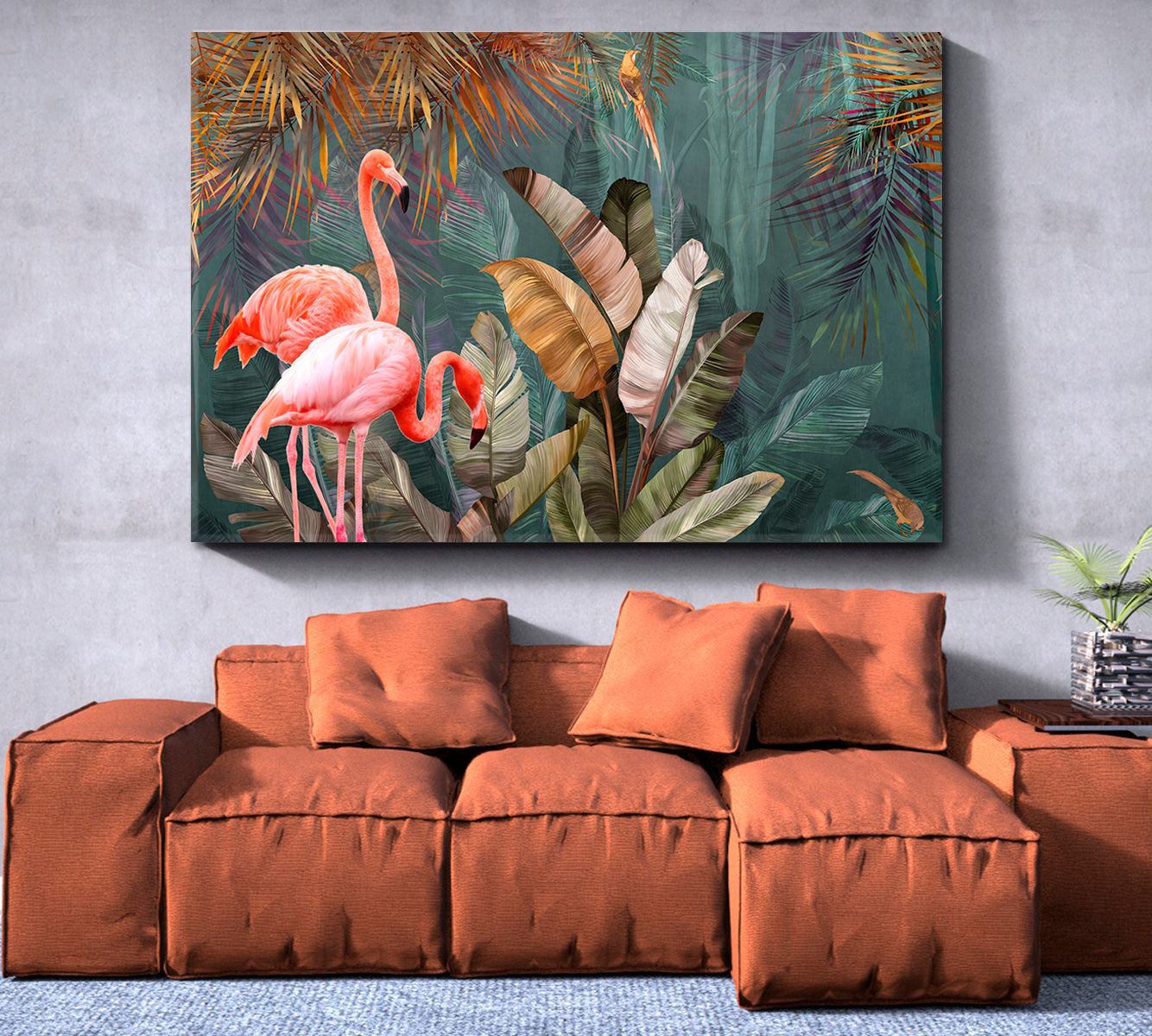 Flamingo And Tropical Jungle Rainforest Pattern Poster Tropical, Exotic Art Print Artesty   