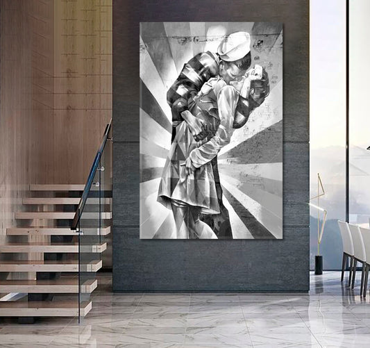 V-J Day in Times Square Spray Art Walls NEW YORK CITY Street Art New York NY - Vertical Black and White Wall Art Print Artesty   