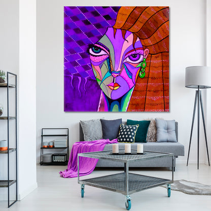 MIND PROCESSOR Trippy Abstract Cubism Portrait Cubist Trendy Large Art Print Artesty 1 Panel 12"x12" 