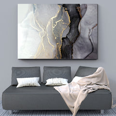 Luxury Abstract Fluid Art Alcohol Ink Black and Gold Fluid Art, Oriental Marbling Canvas Print Artesty 1 panel 24" x 16" 