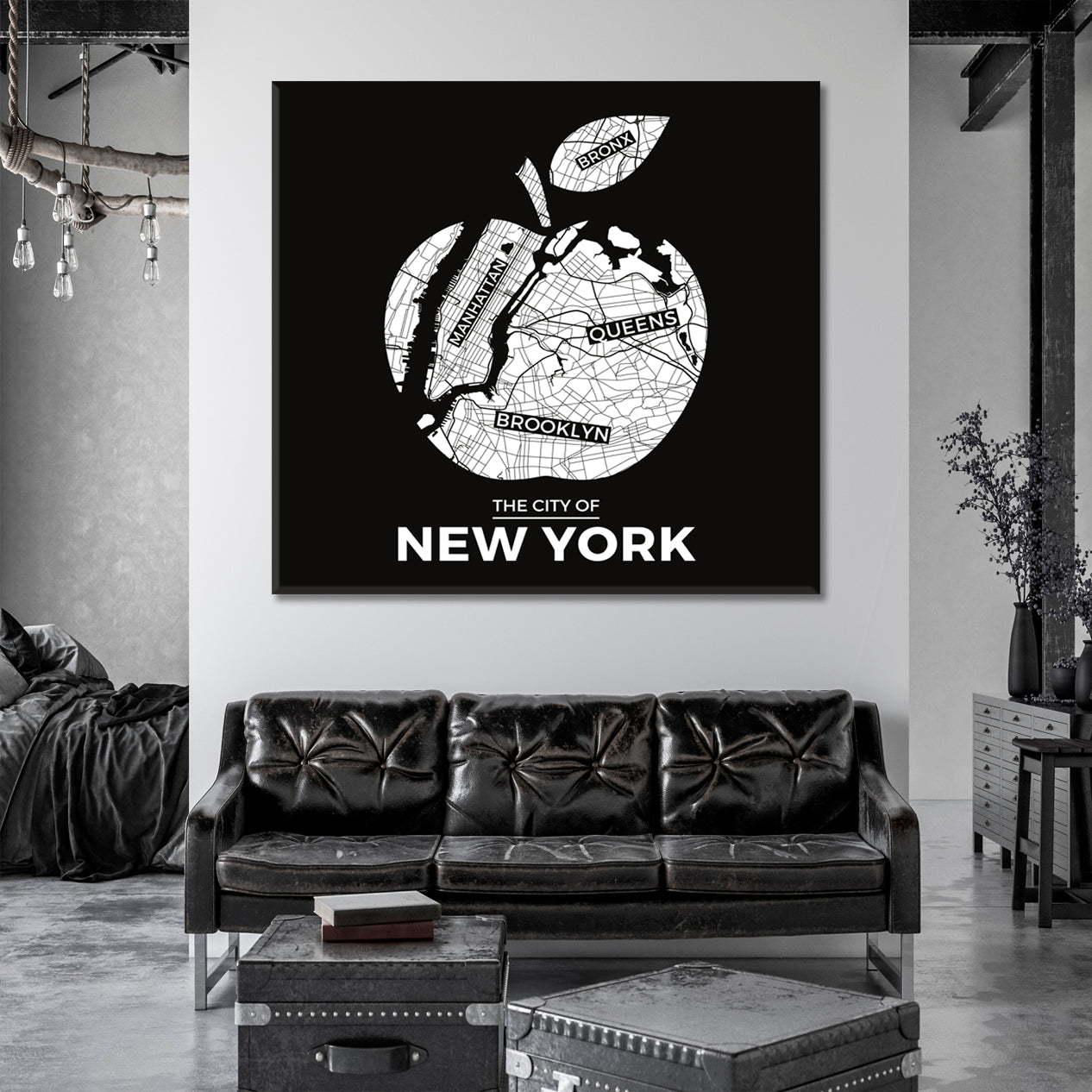 New York Big Apple City Map Typography Style Poster Maps Canvas Artwork Artesty   