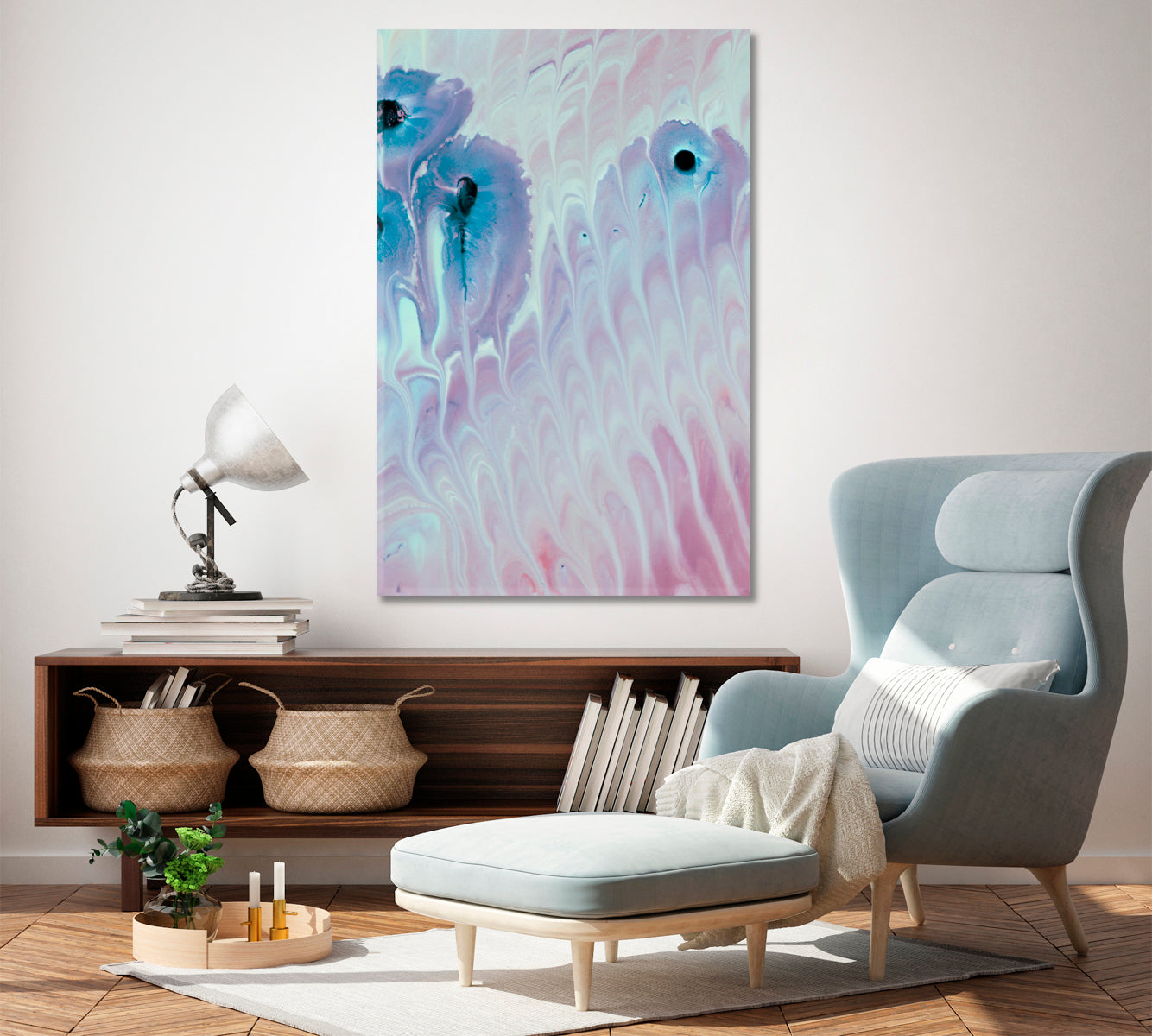 LILAC Blue Pink Stain Soft Pastel Splash Beautiful Marble Pattern Fluid Art, Oriental Marbling Canvas Print Artesty   