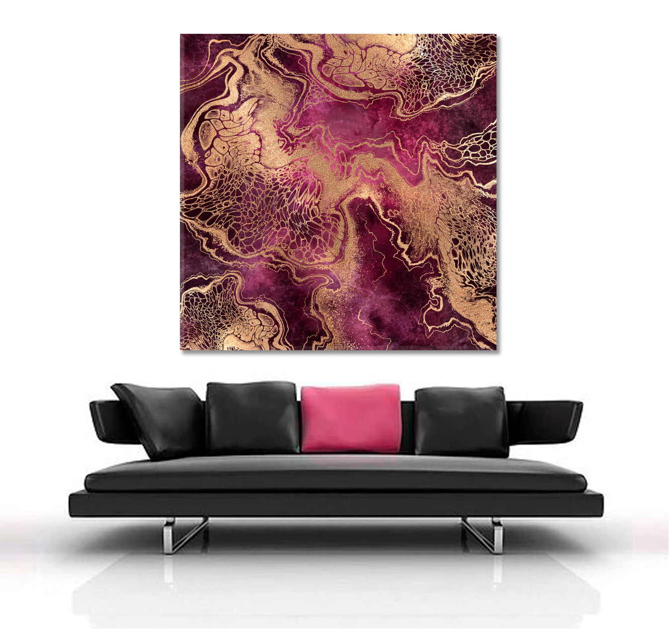 PINK PURPLE ROSE Golden Veins Marble Swirls Luxury Fashion Marbling Fluid Art, Oriental Marbling Canvas Print Artesty   