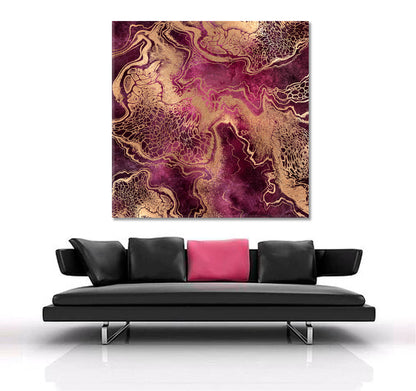 PINK PURPLE ROSE Golden Veins Marble Swirls Luxury Fashion Marbling Fluid Art, Oriental Marbling Canvas Print Artesty   