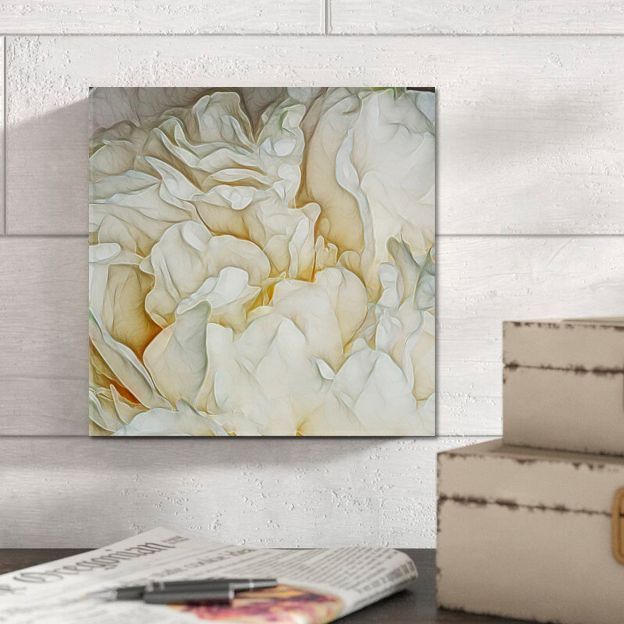 ABSTRACT PETALS Soft Shades Canvas Print - Square Floral & Botanical Split Art Artesty 1 Panel 12"x12" 