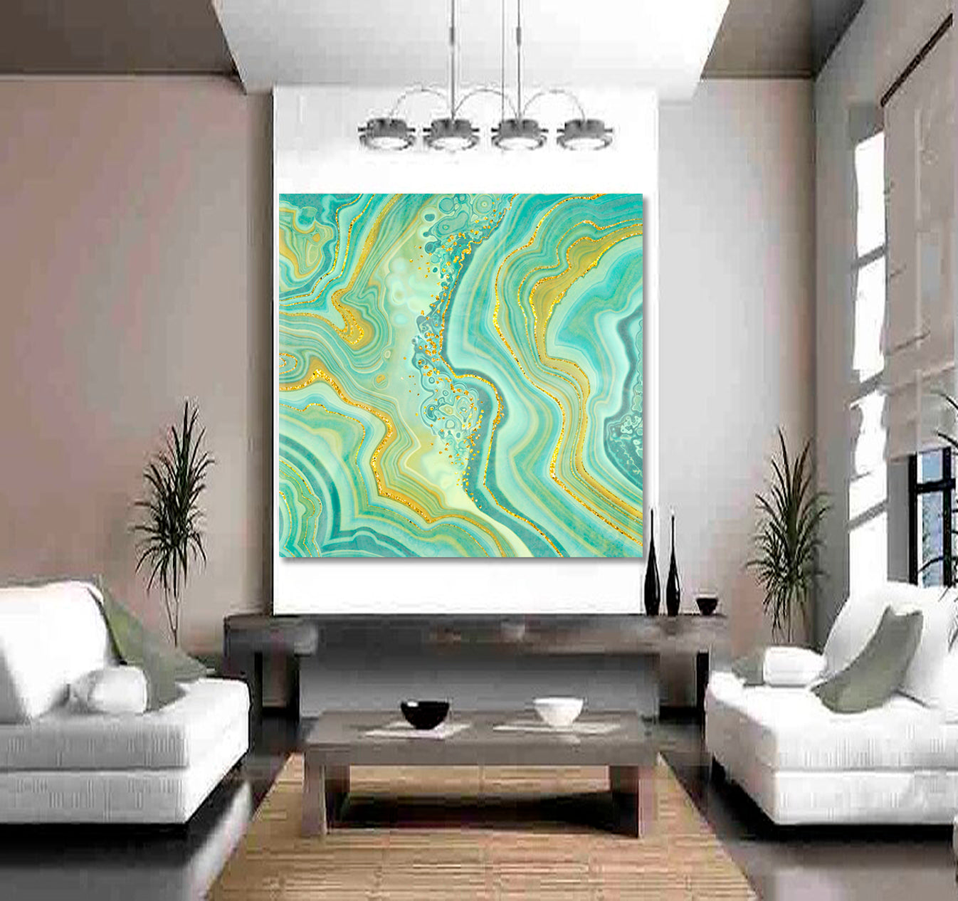 MINT GREEN ONYX Jade Agate Marble Slab Gold Glitter Veins Wavy Lines Fluid Art, Oriental Marbling Canvas Print Artesty   