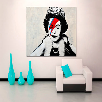 INSPIRED BY BANKSY Queen, Best Street Art Graffiti Bristol UK Canvas Print - Square Street Art Canvas Print Artesty   