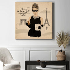 BREAKFAST IN PARIS Audrey Hepburn Fashion Woman Style Fashion Canvas Print Artesty 1 Panel 12"x12" 