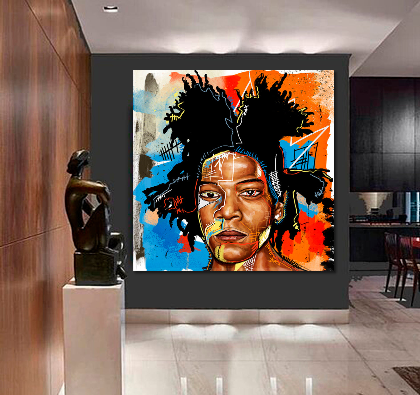 Jean Michel Basquiat Portrait Street Art Graffiti - Square Panel Contemporary Art Artesty   