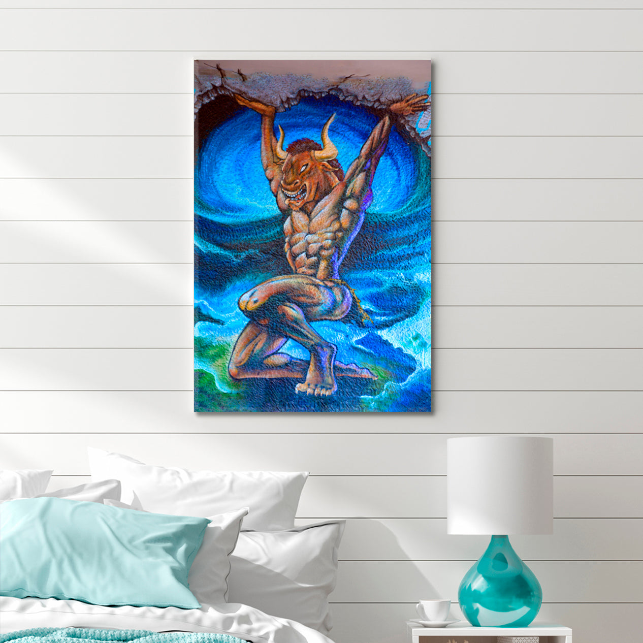 MONTREAL MINOTAUR Popular Graffiti Urban Street Art Montreal Canada Canvas Print - Vertical Street Art Canvas Print Artesty   