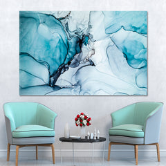 Abstract Blue Modern Highly-textured Marble Ink Pattern Fluid Art, Oriental Marbling Canvas Print Artesty 1 panel 24" x 16" 