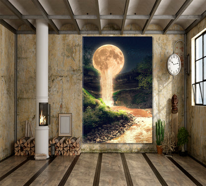 Surreal Dreamlike Landscape of Moonlight Flowing Like Water in a River - Vertical Surreal Fantasy Large Art Print Décor Artesty   