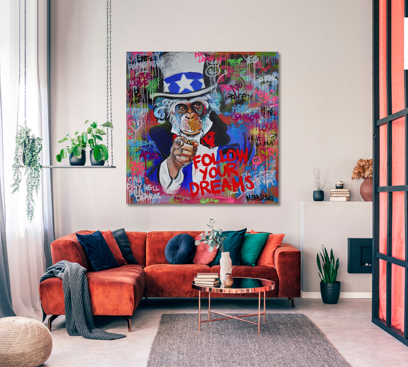 GRAFFITI GRUNGE STYLE Follow Your Dreams Drip Paint Expressionism Canvas Print  - Square Contemporary Art Artesty   