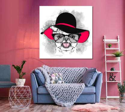 Cute & Sweet Puppy Girl in a Hat Pet Fashion - S Kids Room Canvas Art Print Artesty   