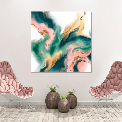 Marble Beautiful Trendy Art Intricate Eesthetically Mesmerizing - Square Fluid Art, Oriental Marbling Canvas Print Artesty   