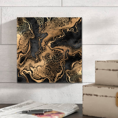 BLACK WITH GOLD EFFECT Marble Swirls Luxury Pattern Trendy Canvas Print - Square Abstract Art Print Artesty   