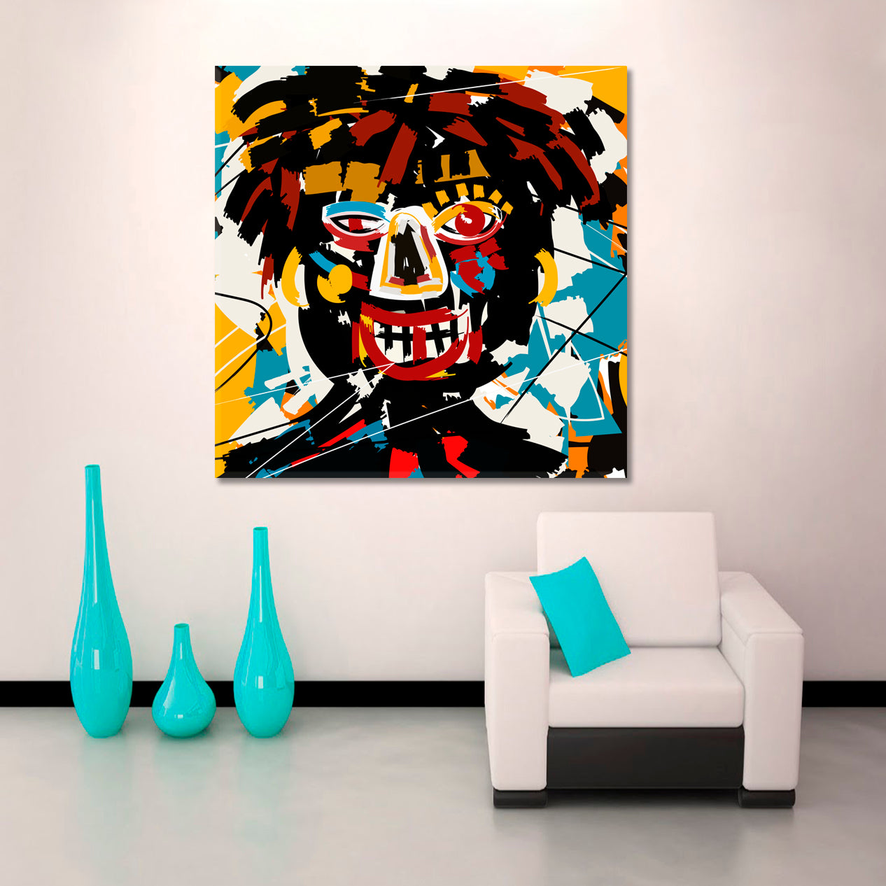 Doodle Expressionist Abstract Art Basquiat Style Trendy Canvas Print - Square Contemporary Art Artesty   