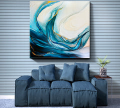 Abstract Marble Clouds Emerald Ocean Tidewater Blue Green Waves Fluid Art, Oriental Marbling Canvas Print Artesty   