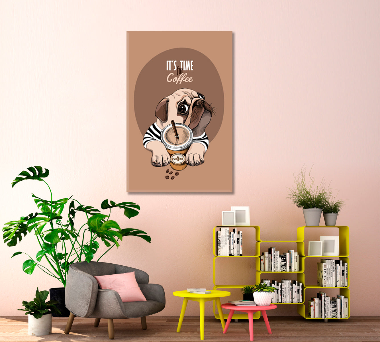 FUNNY PUG Coffee Lovers - V Animals Canvas Print Artesty   