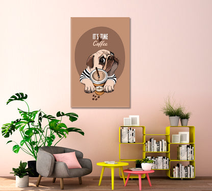 FUNNY PUG Coffee Lovers - V Animals Canvas Print Artesty   