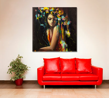 LADY OF THE FLOWERS Beautiful Woman Magic and Mythology Vivid Colors - Square Panel Fine Art Artesty   