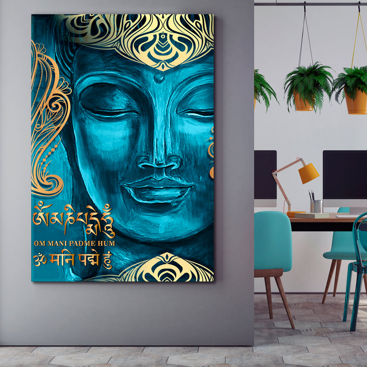 Gautama Buddha Mantra Om Mani Padme Hum Tibetan Buddhism Religious Modern Art Artesty 1 Panel 16"x24" 