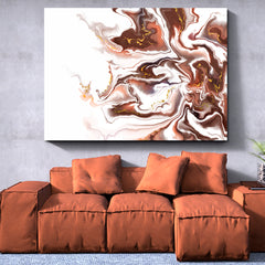 Brown Abstract Wavy Forms Futuristic Pattern Fluid Art, Oriental Marbling Canvas Print Artesty   