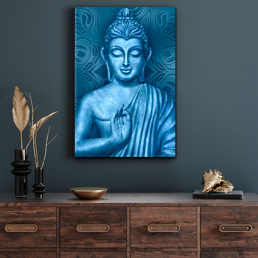 Buddha Lotus Pose Blue Painting Religious Modern Art Artesty 1 Panel 16"x24" 